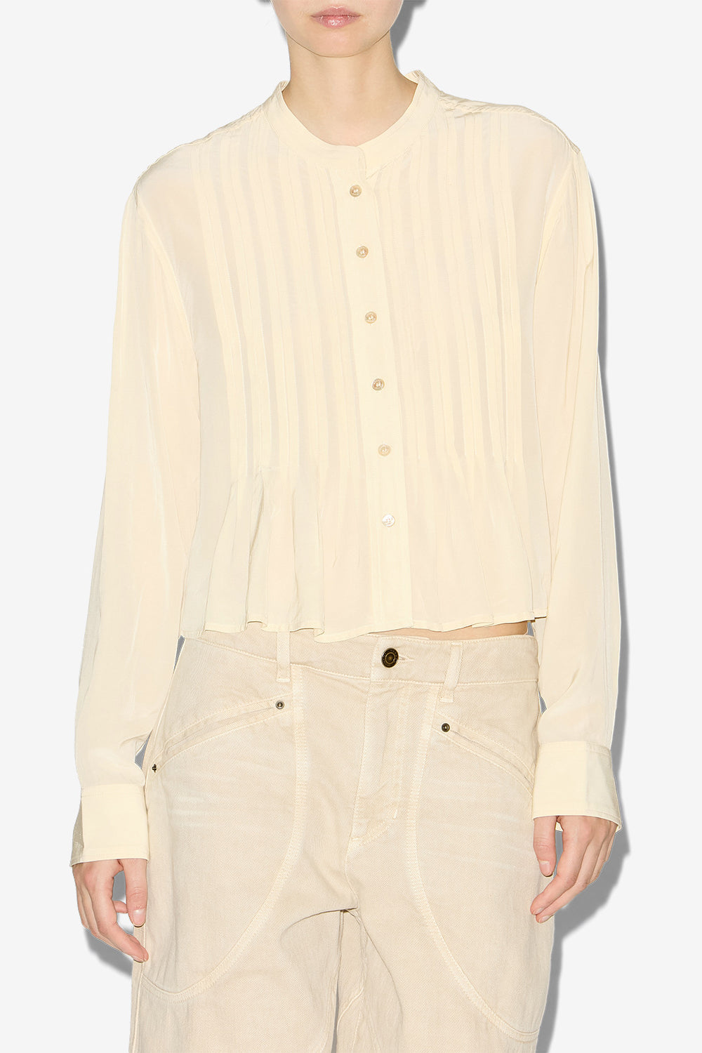 Blusa plisada de manga larga adzara - Beige - Woman - 4