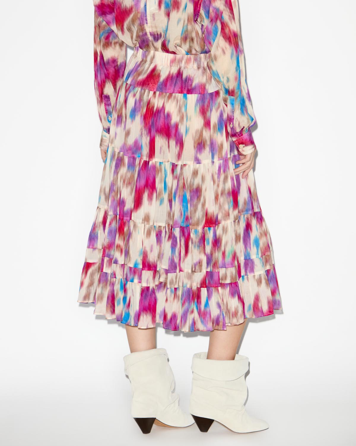 Elfa long printed skirt - Beige-raspberry - Woman - 4