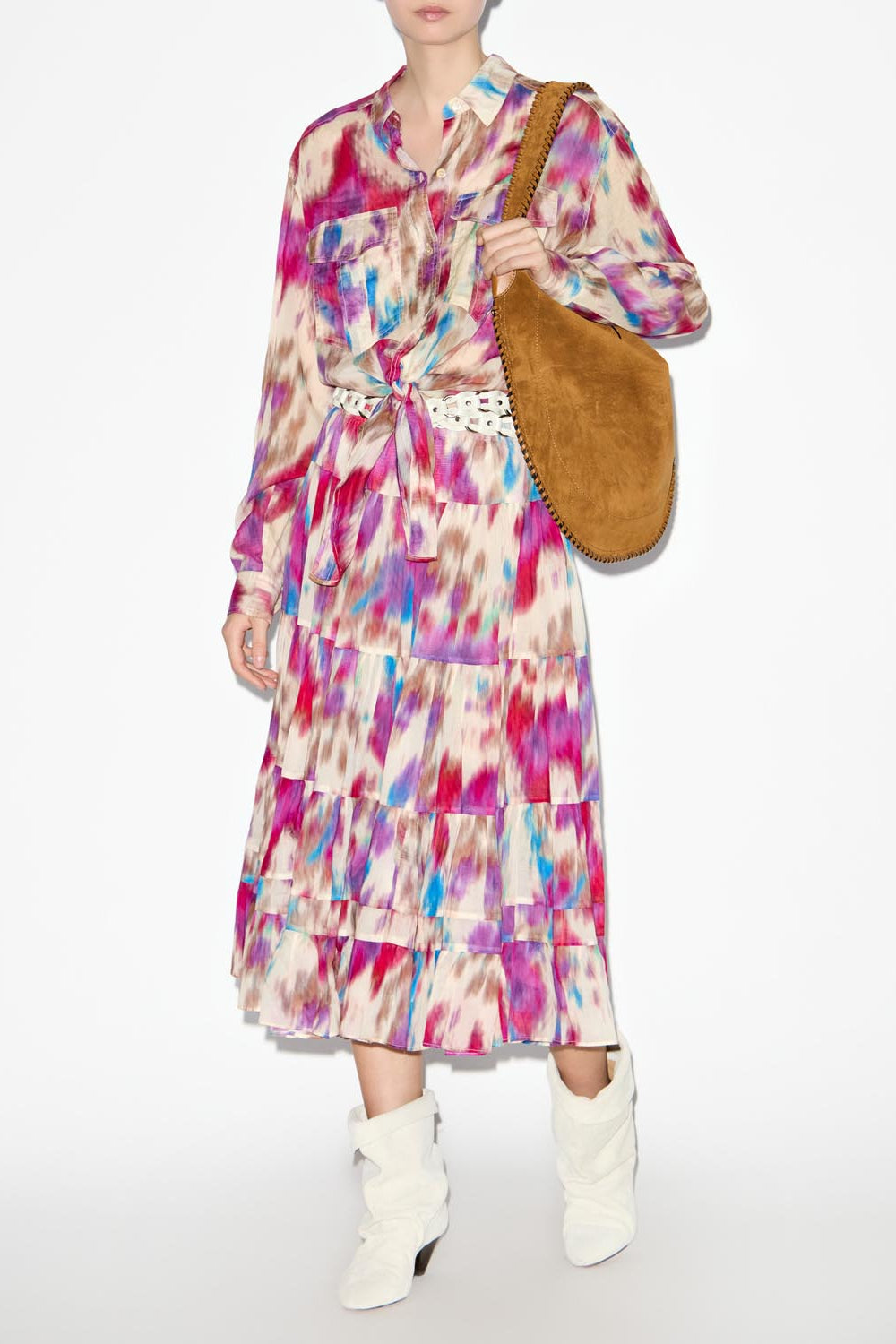 Elfa long printed skirt - Beige-raspberry - Woman - 2