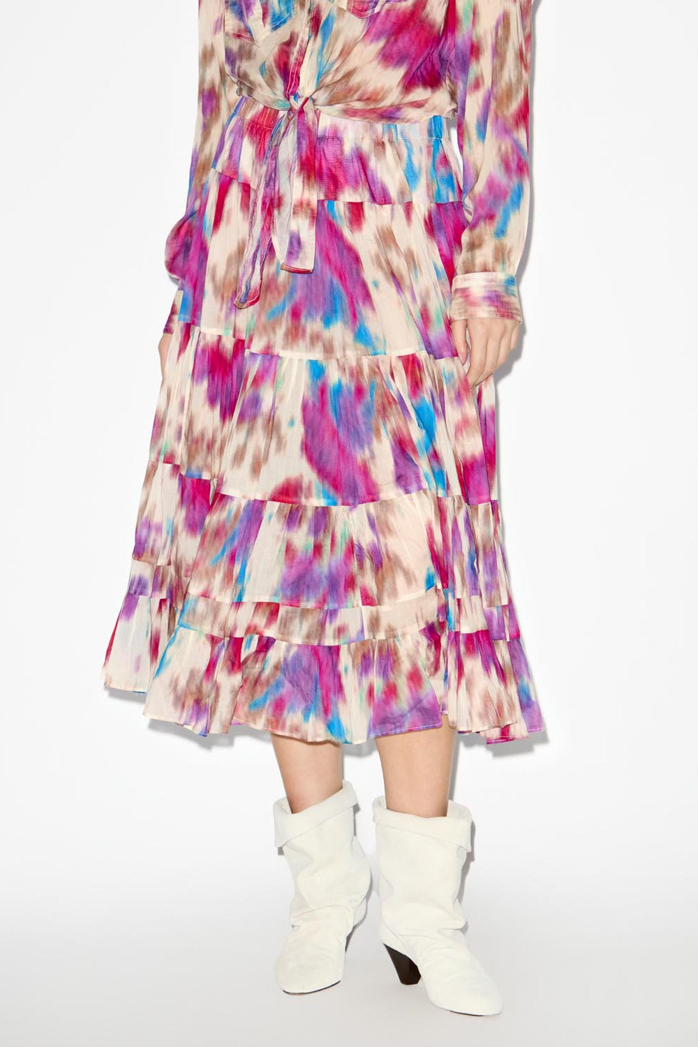 Elfa long printed skirt - Beige-raspberry - Woman - 4