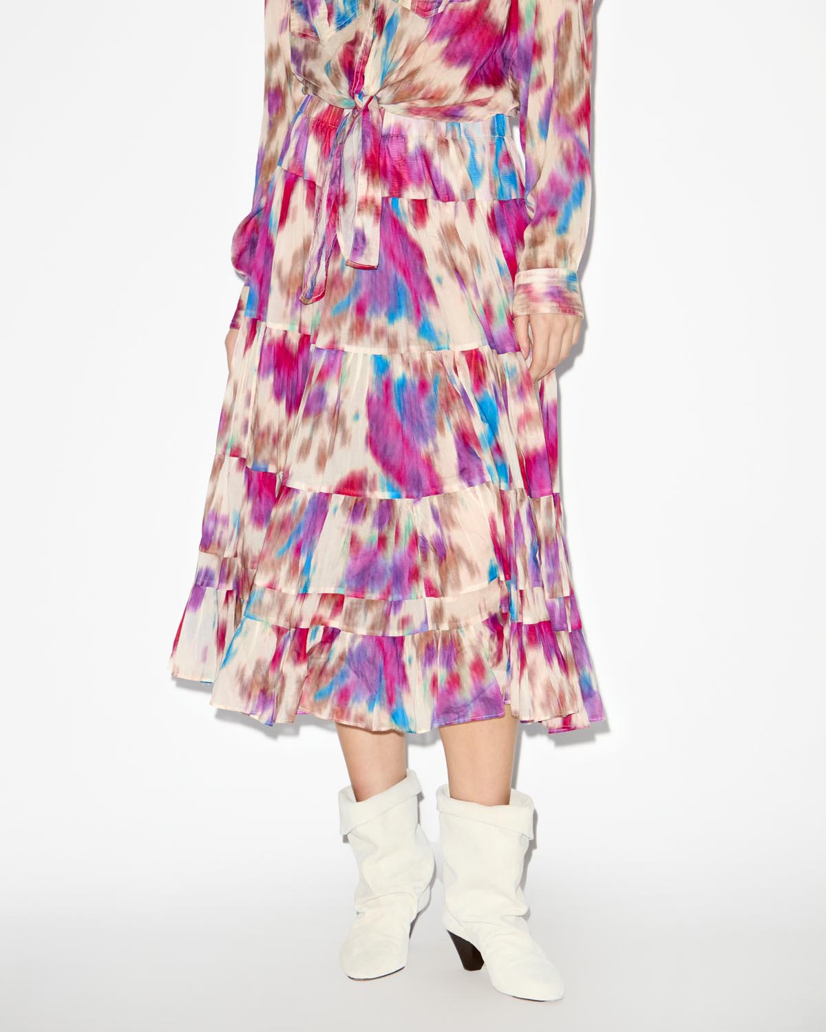 Elfa long printed skirt - Beige-raspberry - Woman - 3