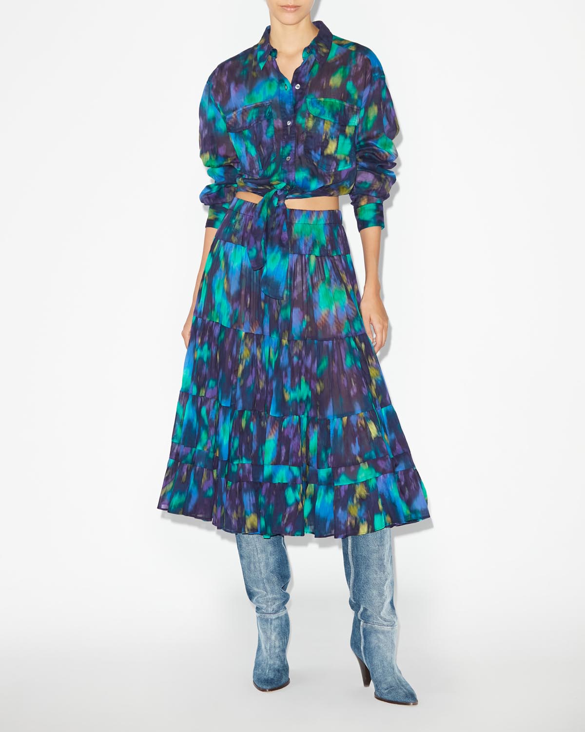 Elfa long printed skirt - Blue-green - Woman - 1