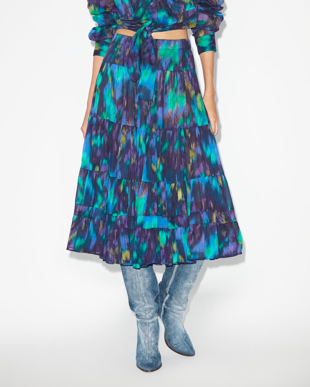 Elfa long printed skirt - Blue-green - Woman - 3