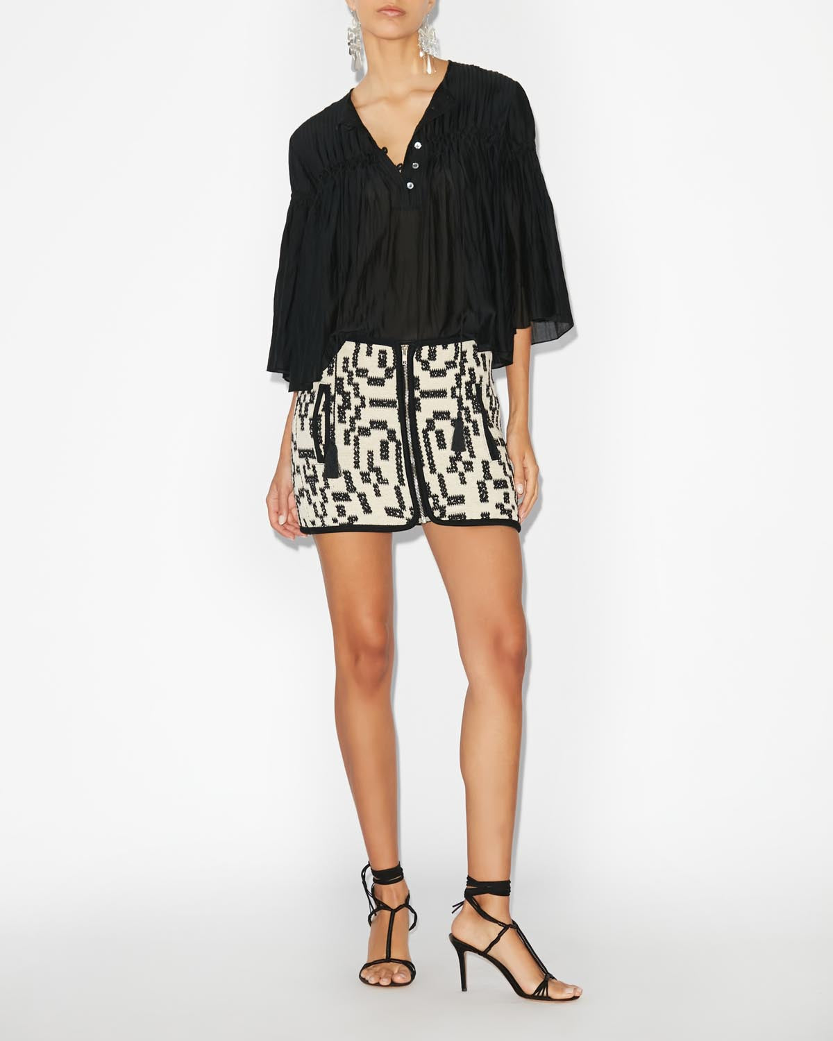 Arono short skirt in coton jacquard - Black - Woman - 1