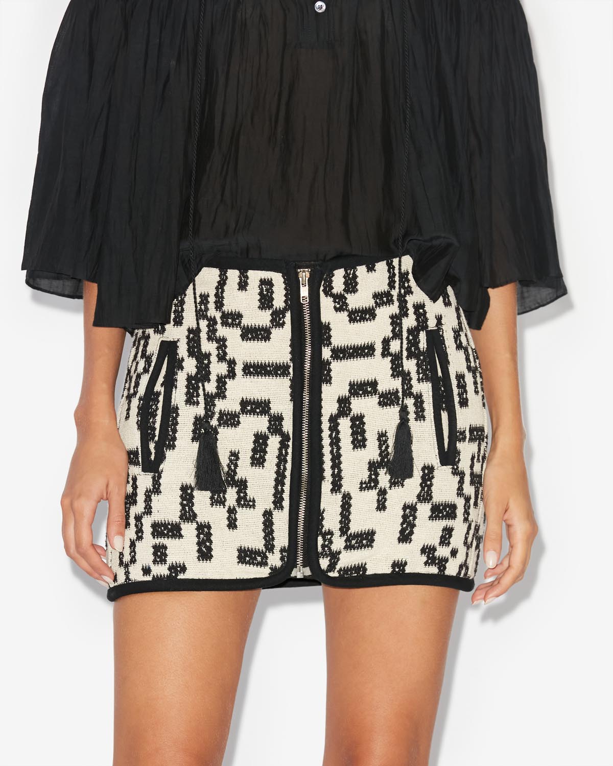 Arono short skirt in coton jacquard - Black - Woman - 3
