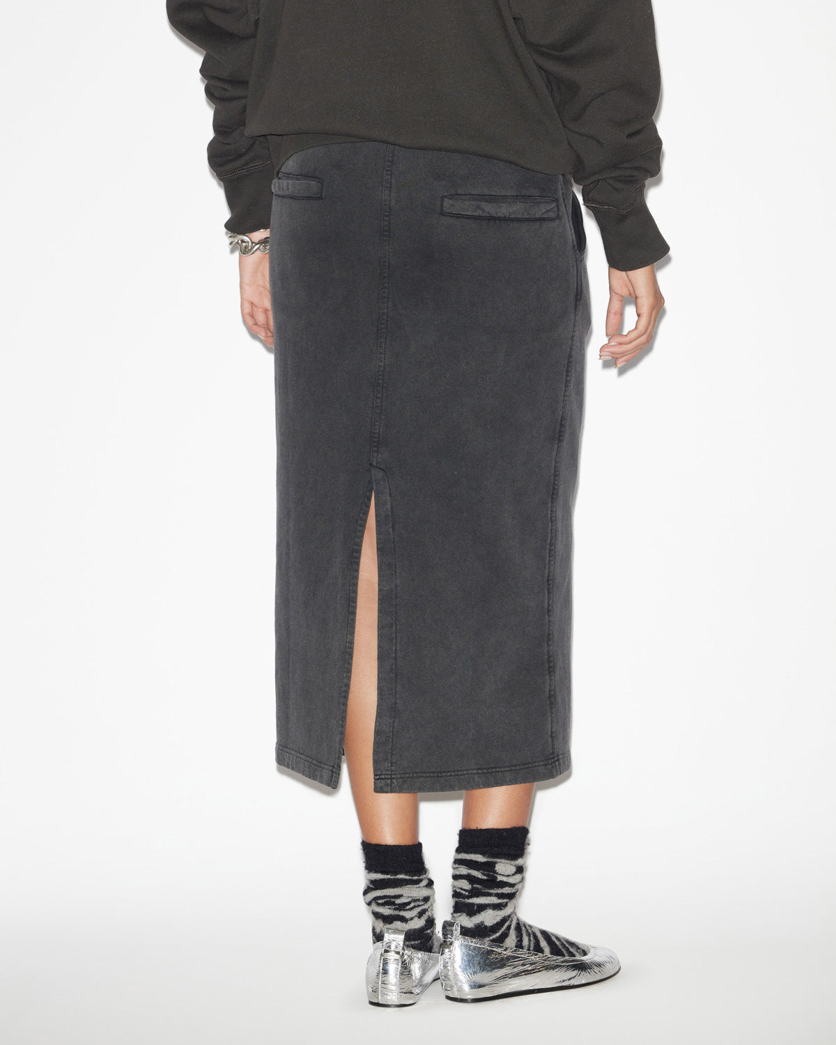 Jupe noreen midi en coton effet jogger - Noir délavé - Woman - 4