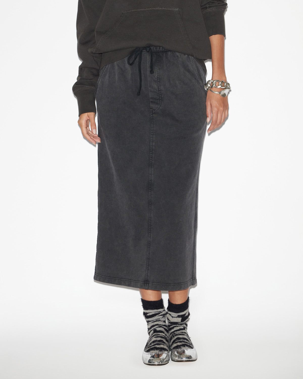 Jupe noreen midi en coton effet jogger - Noir délavé - Woman - 3