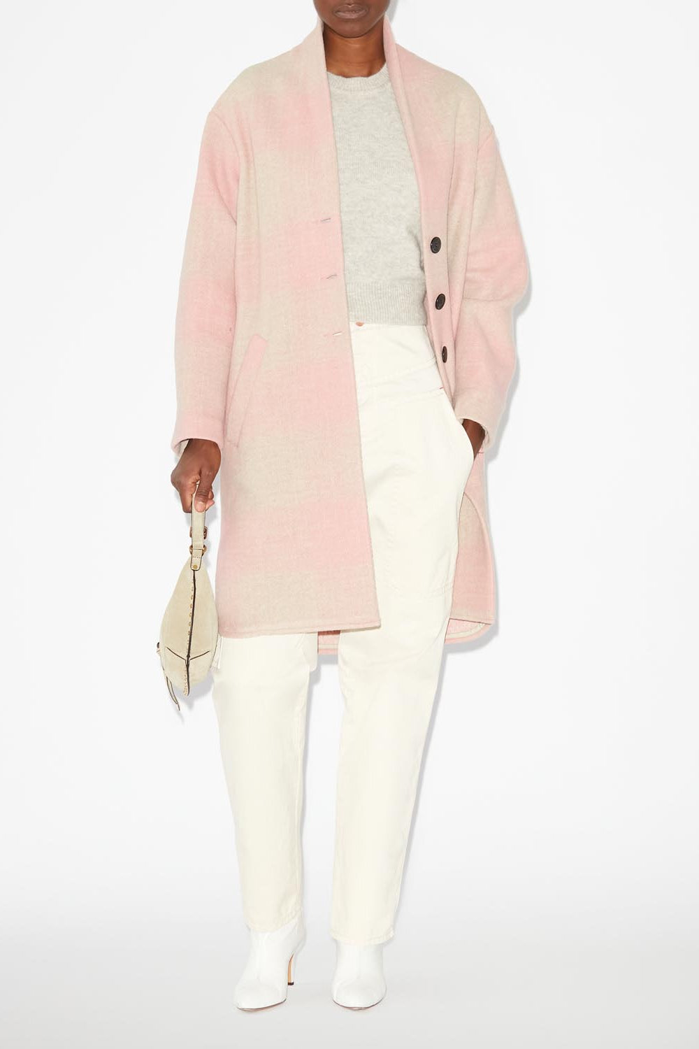 Gabriel wool checked coat - Light pink - Woman - 2