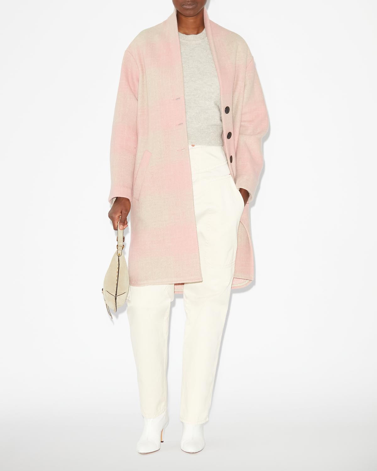 Gabriel wool checked coat - Light pink - Woman - 1