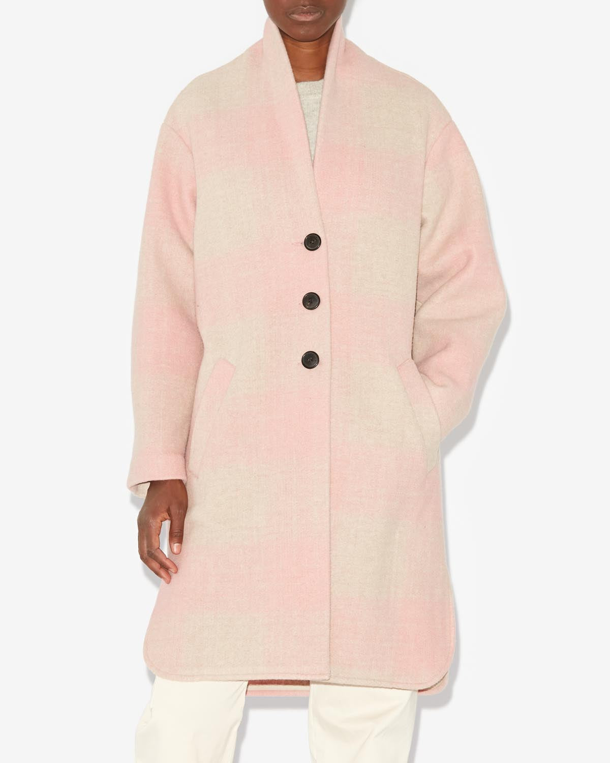 Gabriel wool checked coat - Light pink - Woman - 3