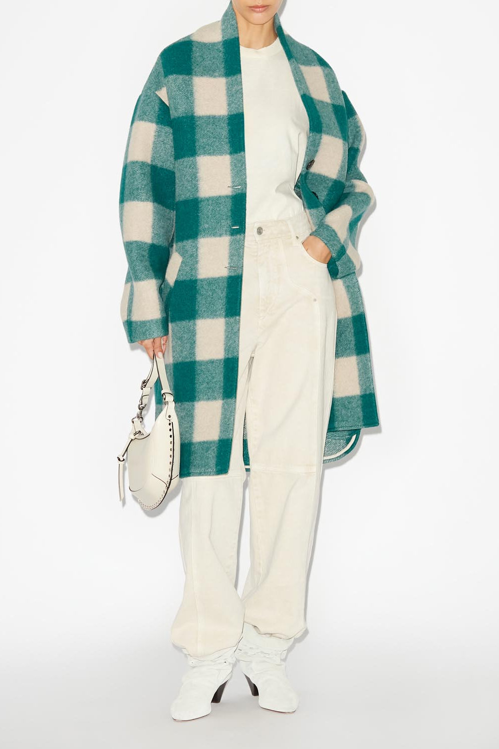 Gabriel wool checked coat - Green - Woman - 2