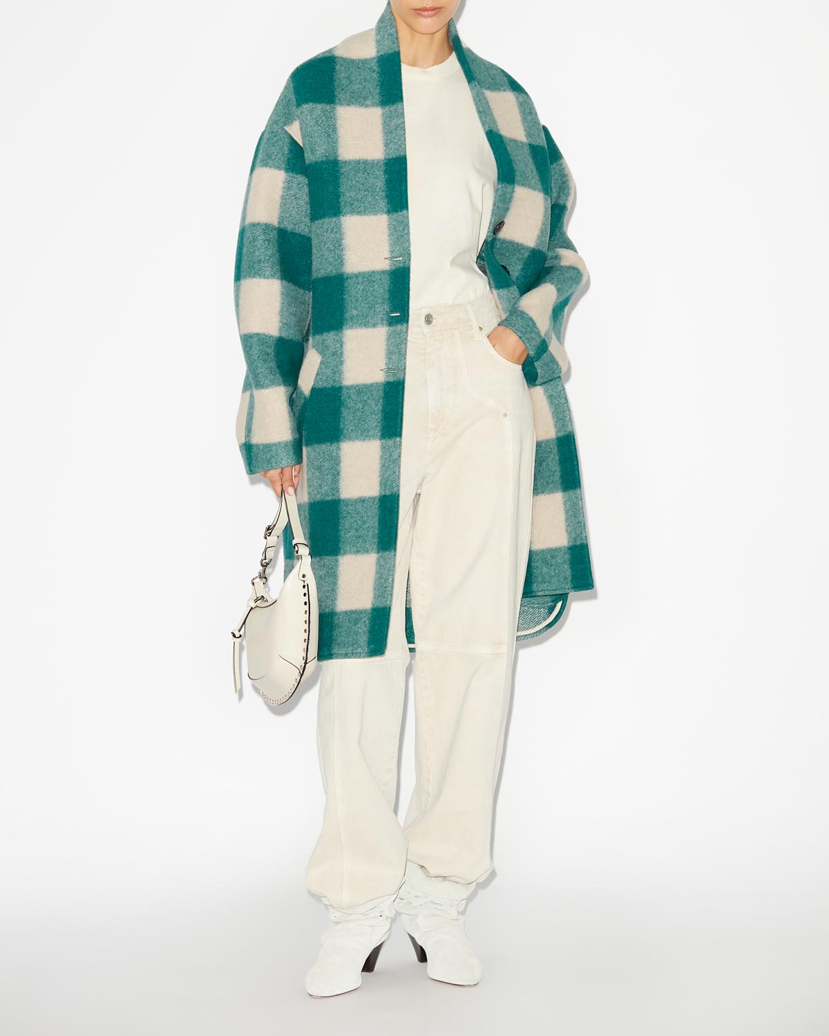Gabriel wool checked coat - Green - Woman - 1