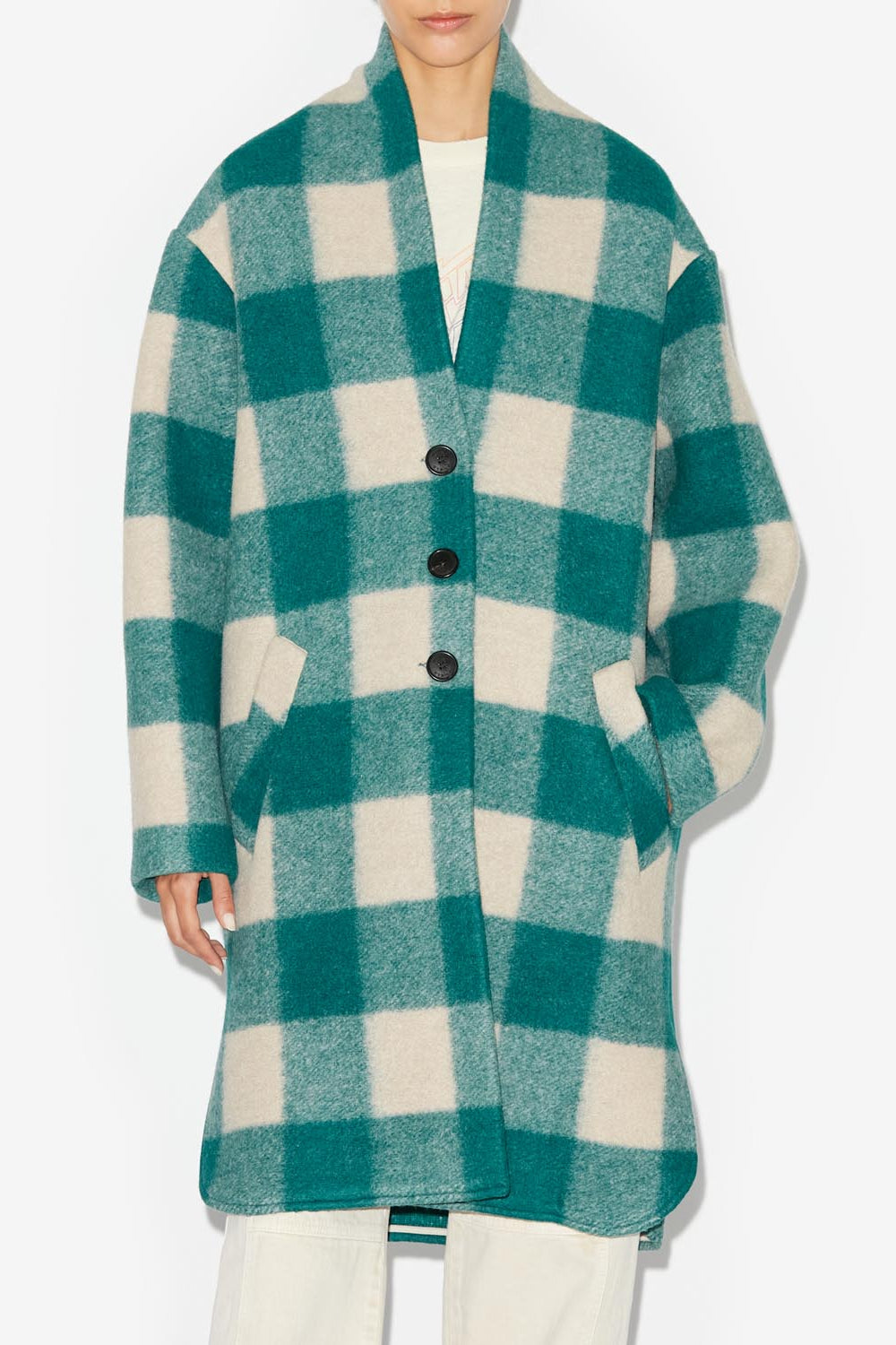 Gabriel wool checked coat - Green - Woman - 4