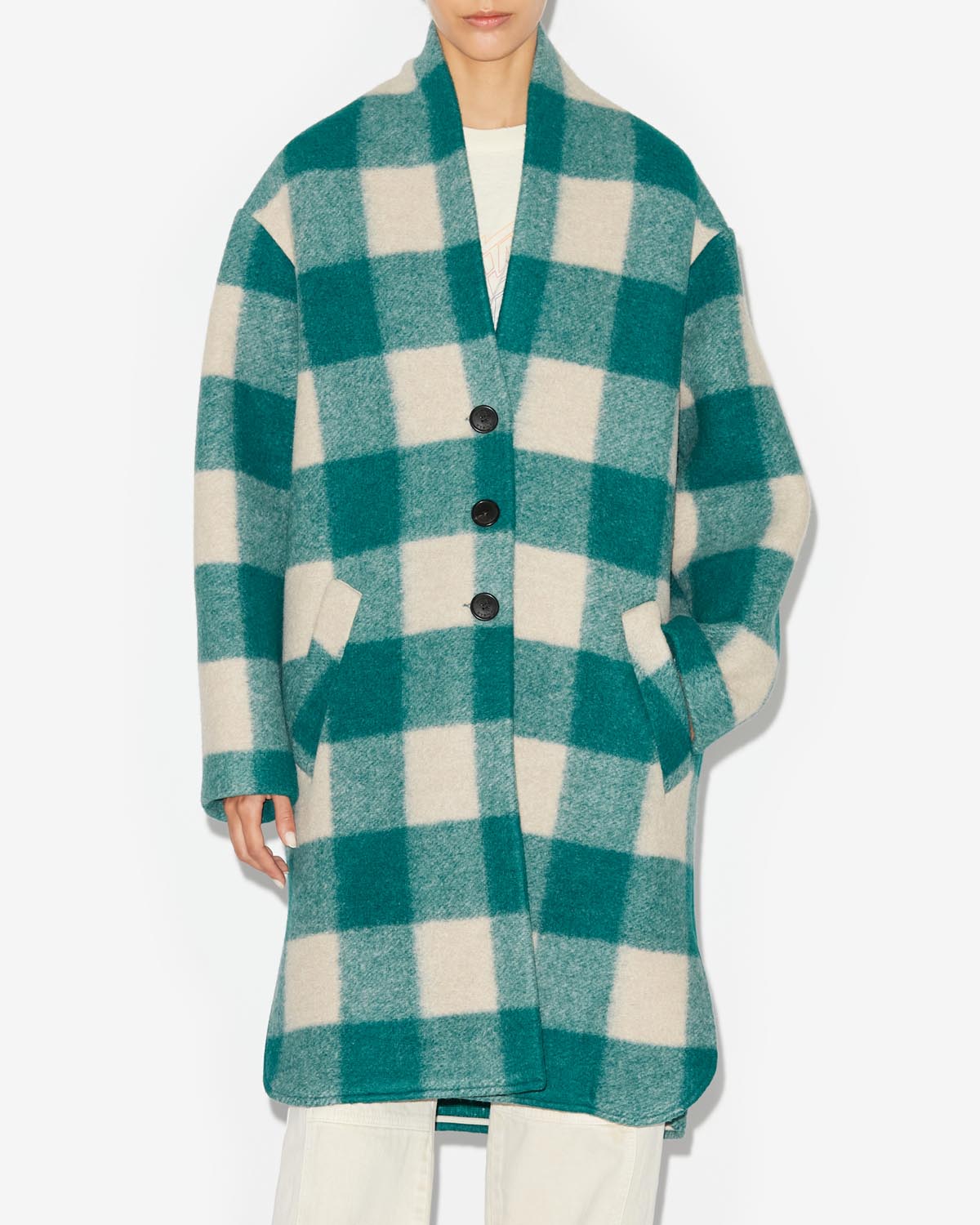 Gabriel wool checked coat - Green - Woman - 3