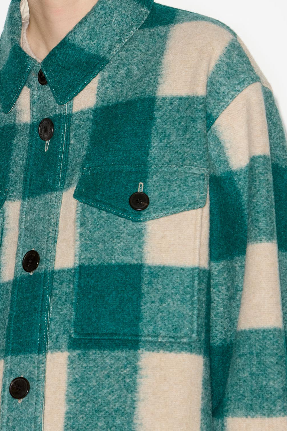 Harveli short checked wool coat - Green - Woman - 3