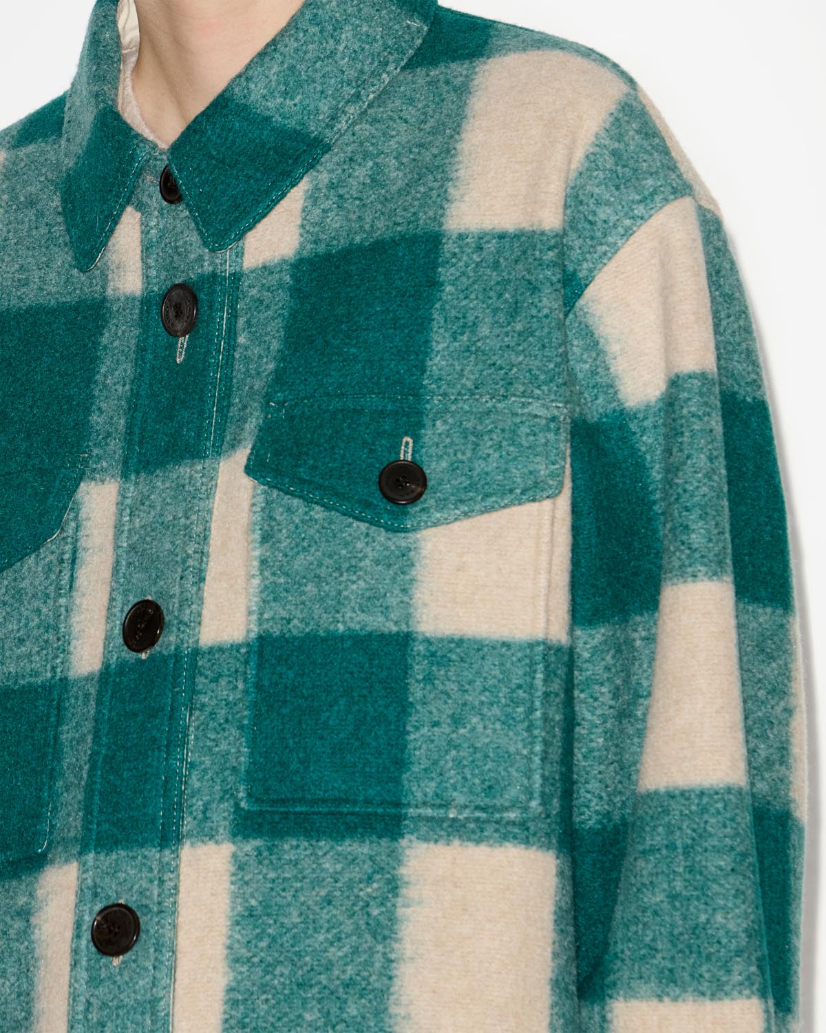 Harveli short checked wool coat - Green - Woman - 2