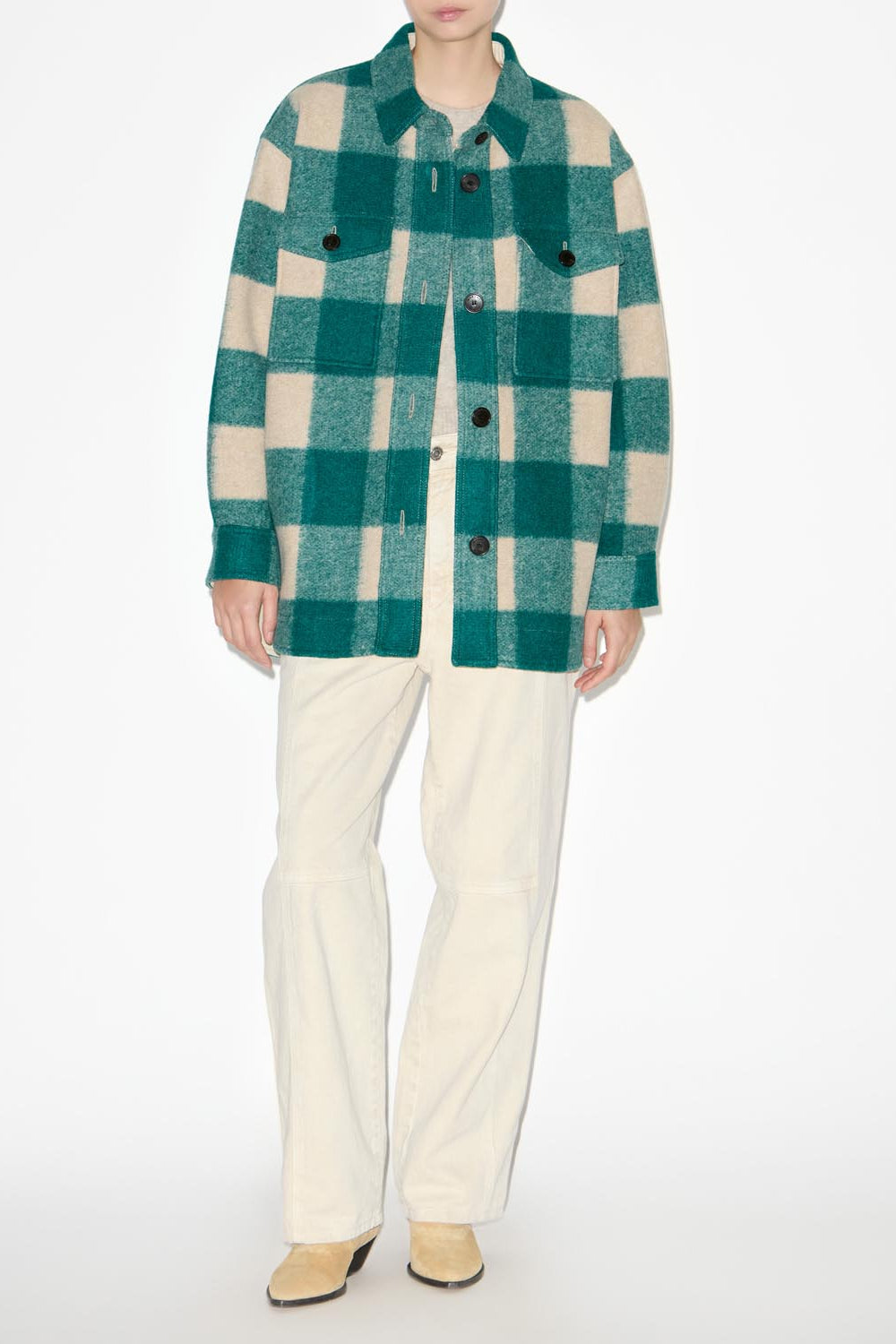 Harveli short checked wool coat - Green - Woman - 2