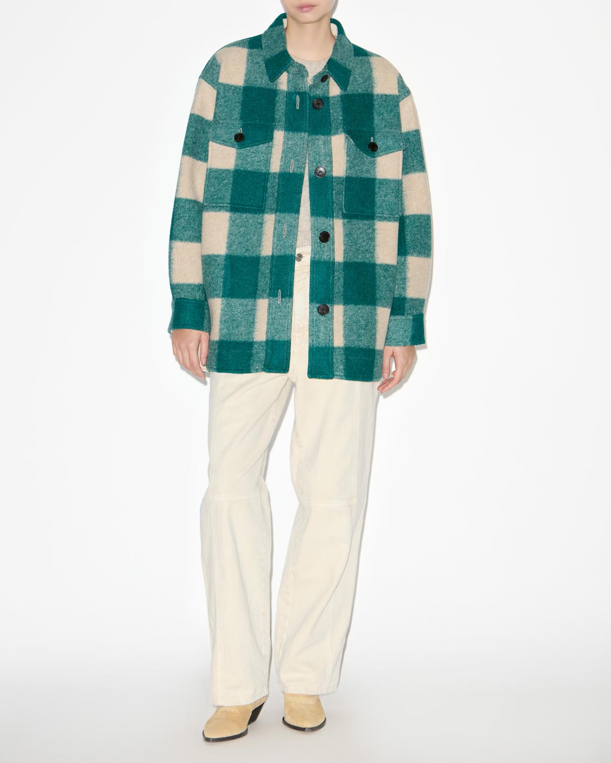 Harveli short checked wool coat - Green - Woman - 1