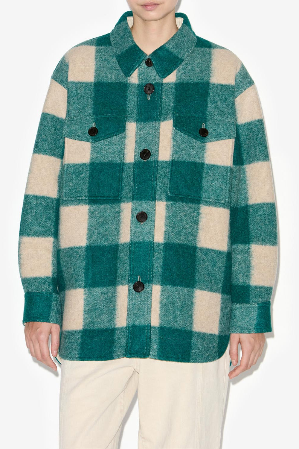 Harveli short checked wool coat - Green - Woman - 4