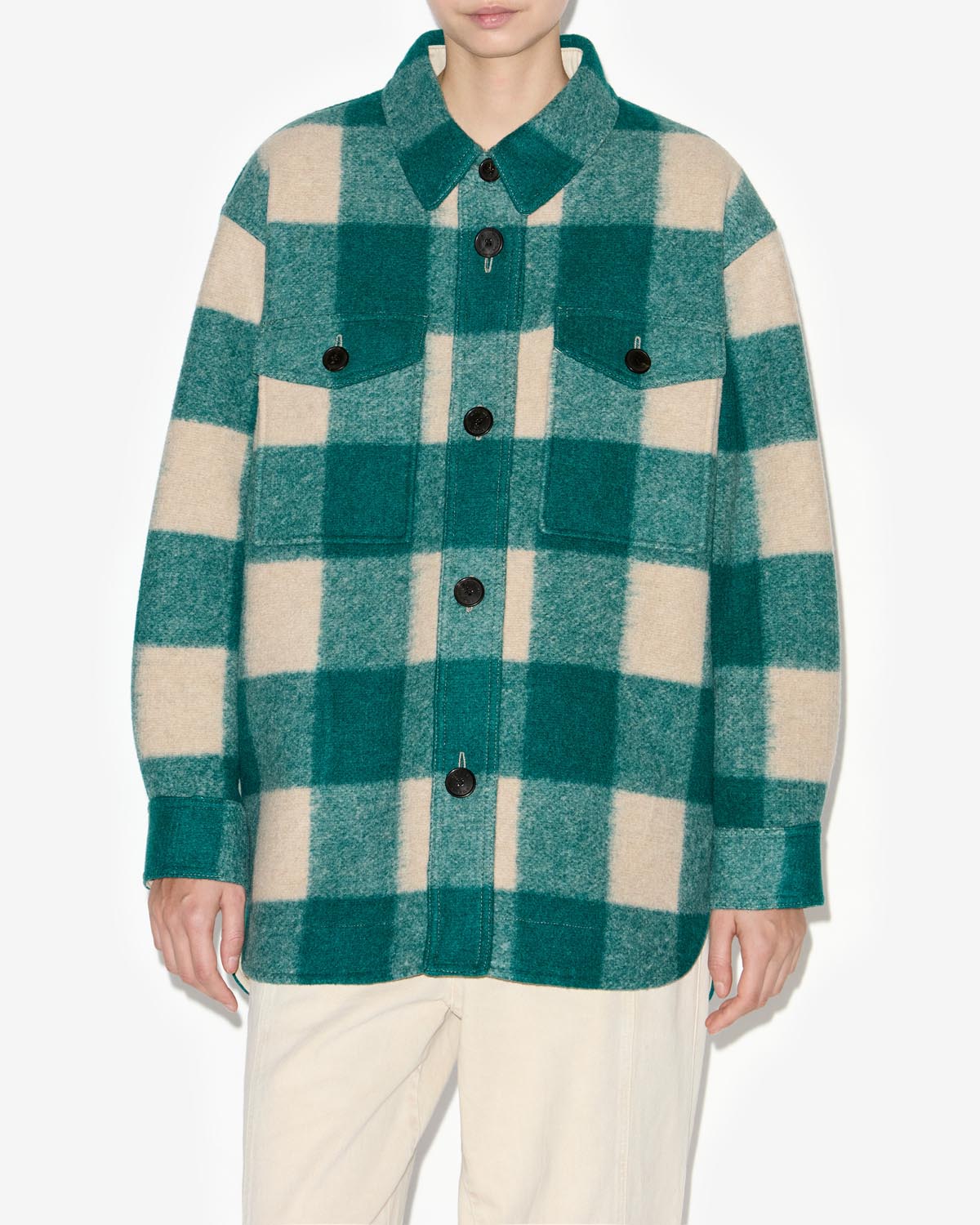 Harveli short checked wool coat - Green - Woman - 3