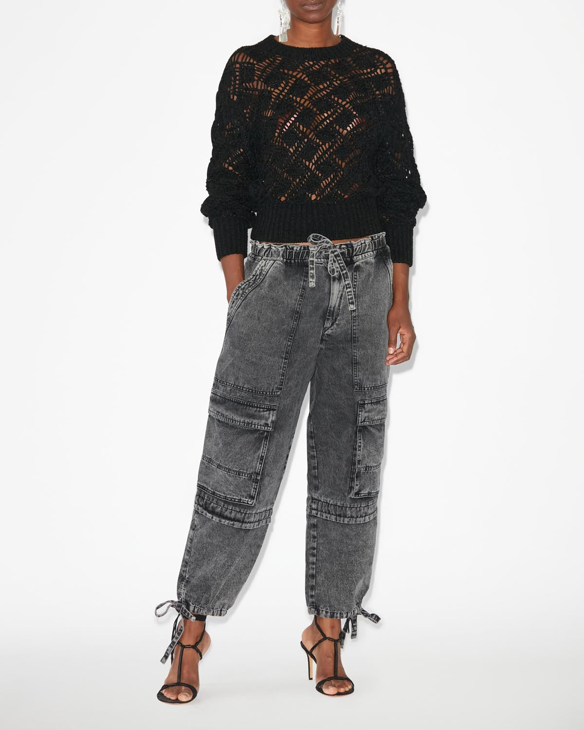 Pantalon en denim à poches cargo ivy - Noir délavé - Woman - 1
