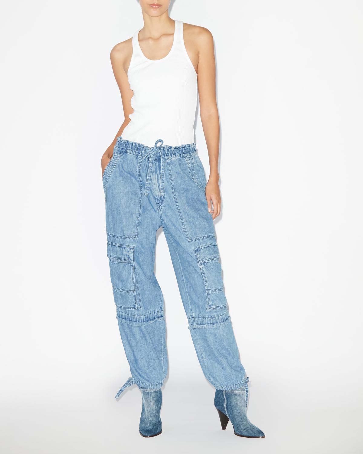 Denim pants with cargo pockets - Azul - Woman - 1