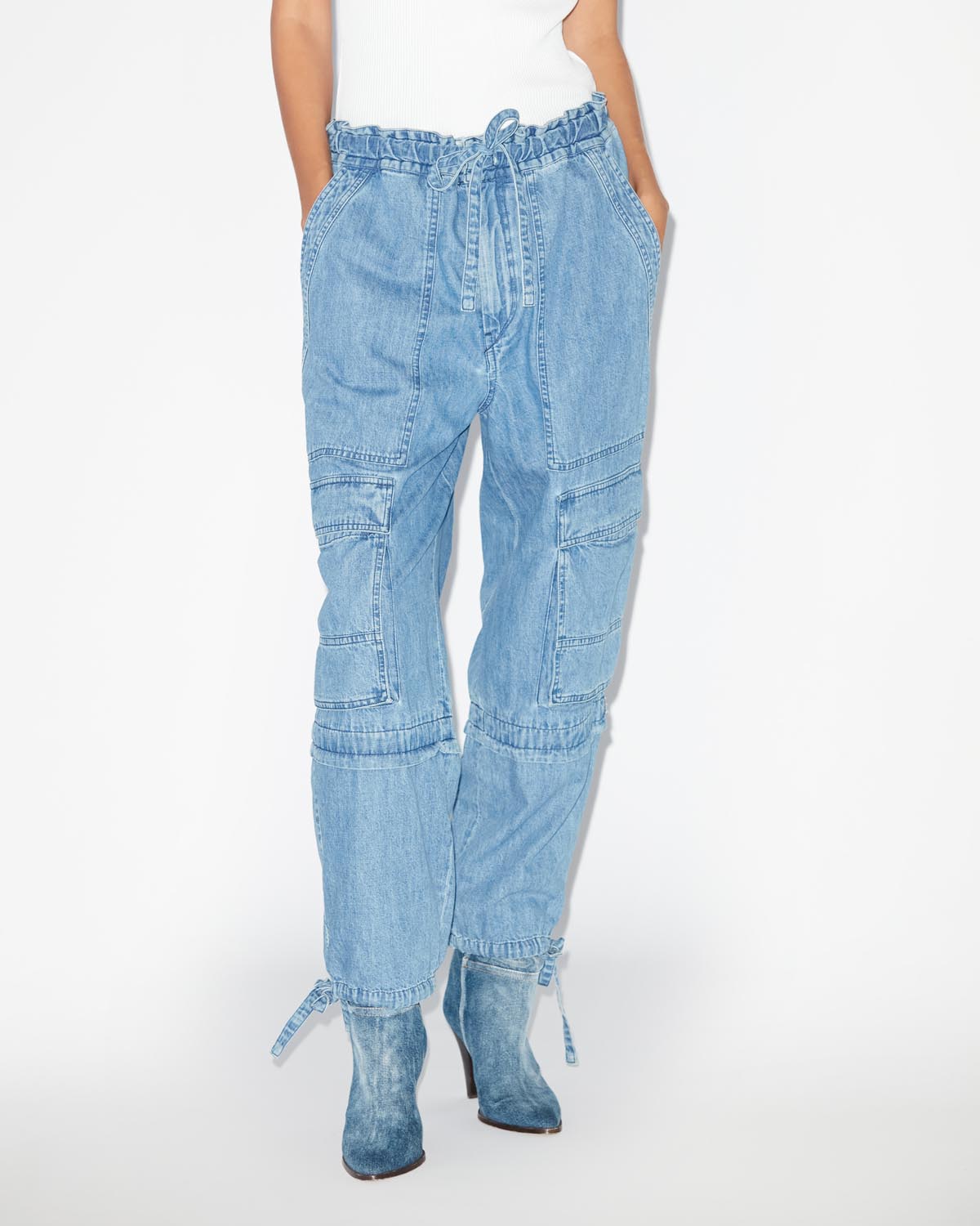 Denim pants with cargo pockets - Azul - Woman - 3