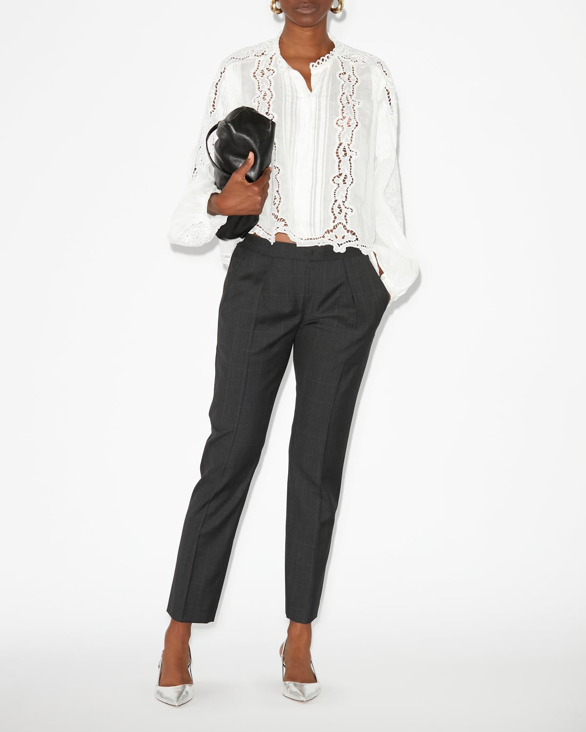 Pantaloni a gamba dritta in lana a quadri - Anthracite - Woman - 1