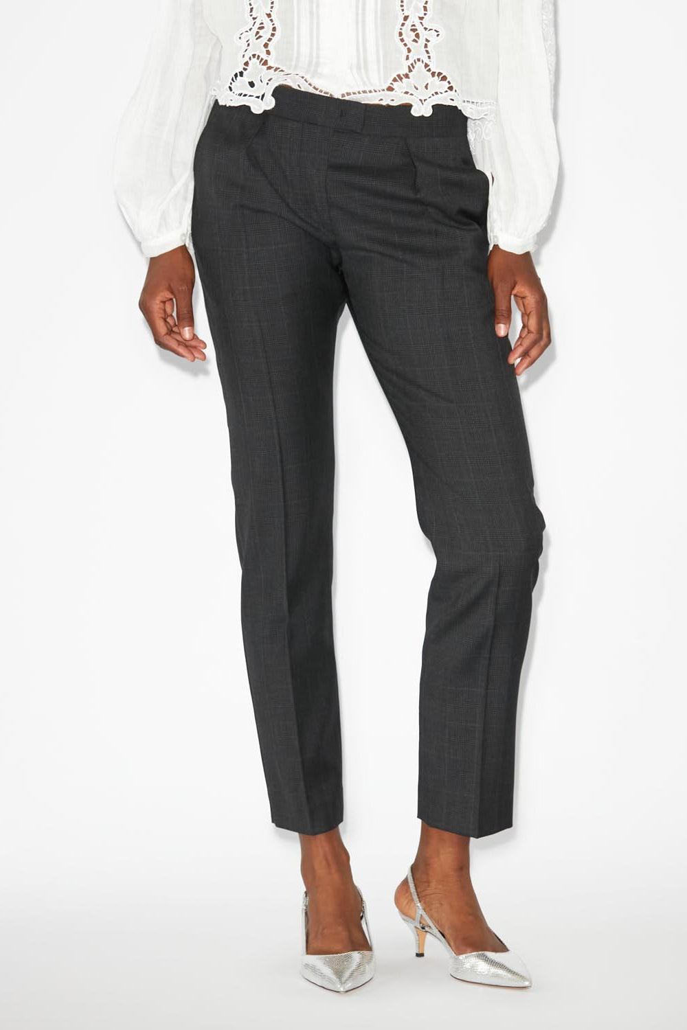 Pantalon en laine vierge à carreaux nolena - Anthracite - Woman - 4