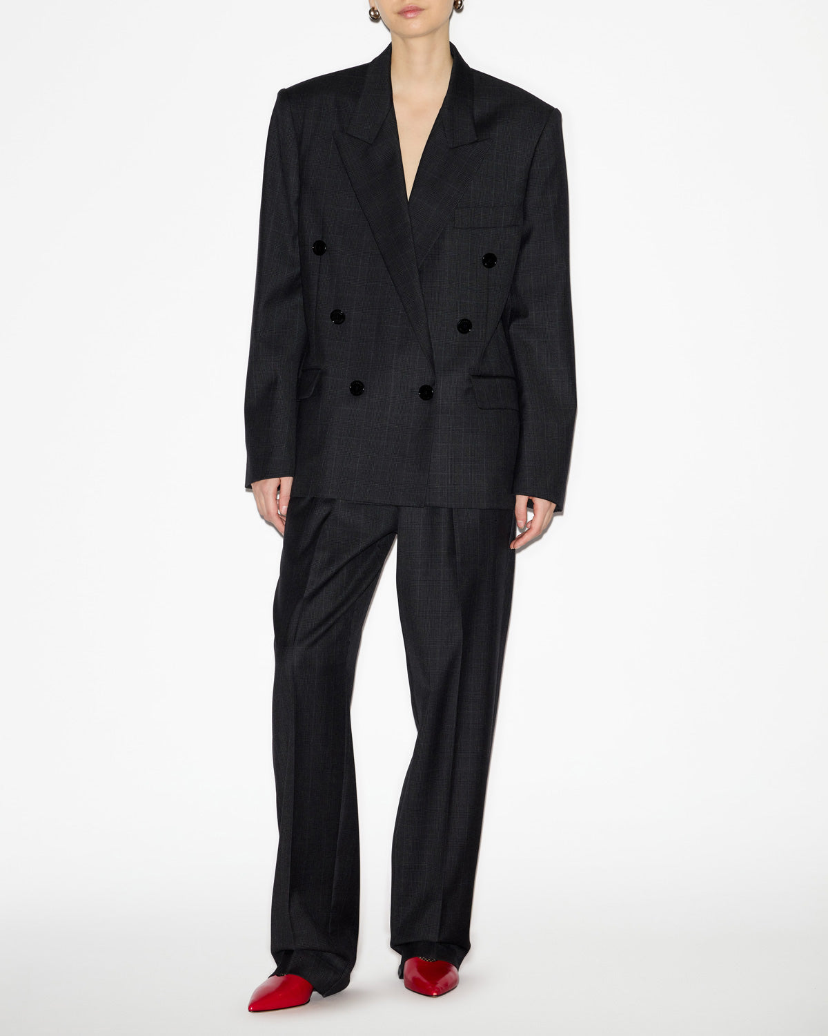 Pantalón plisado de lana príncipe de gales liska - Anthracite - Woman - 1