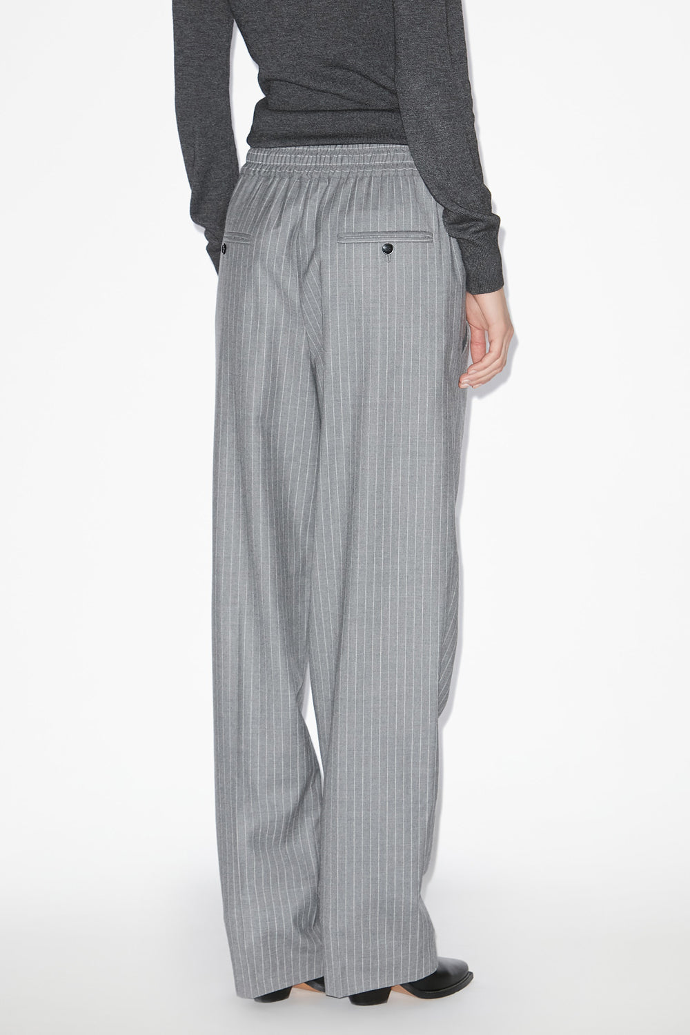 Pantalon liska en laine vierge rayée - Gris - Woman - 5