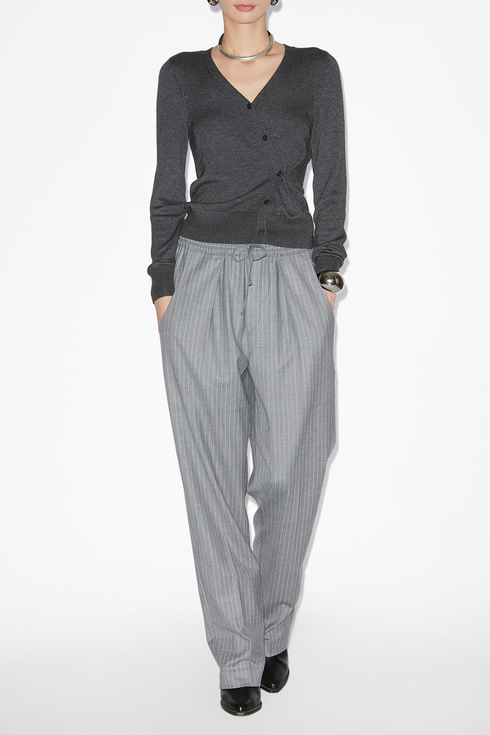 Pantalon liska en laine vierge rayée - Gris - Woman - 2