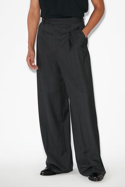 Namoro pleated loose fit glen plaid wool pants - Anthracite - Man - 8