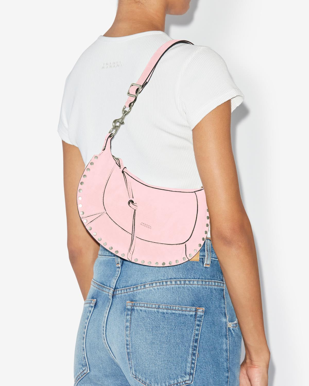 Oskan moon shoulder bag in suede leather - Light pink - Woman - 3