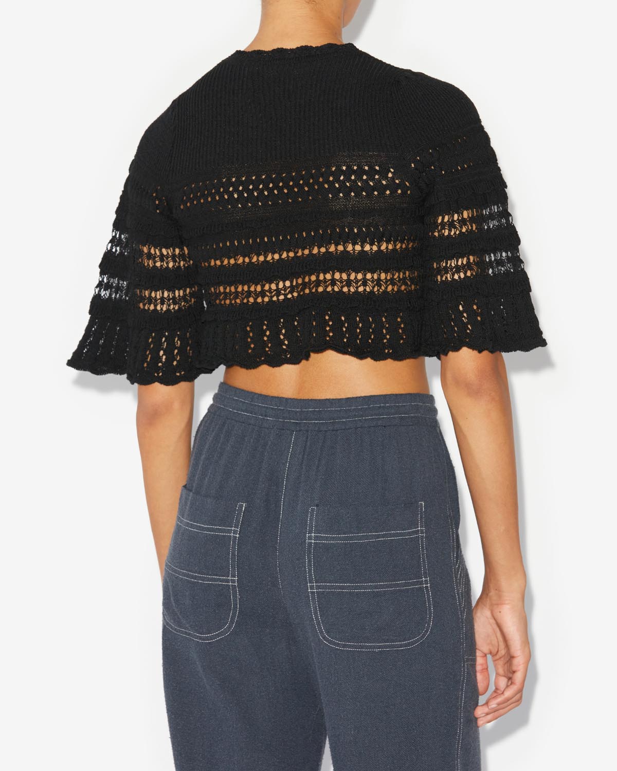 Frizy crochet knit cropped top - 검은색 - Woman - 4