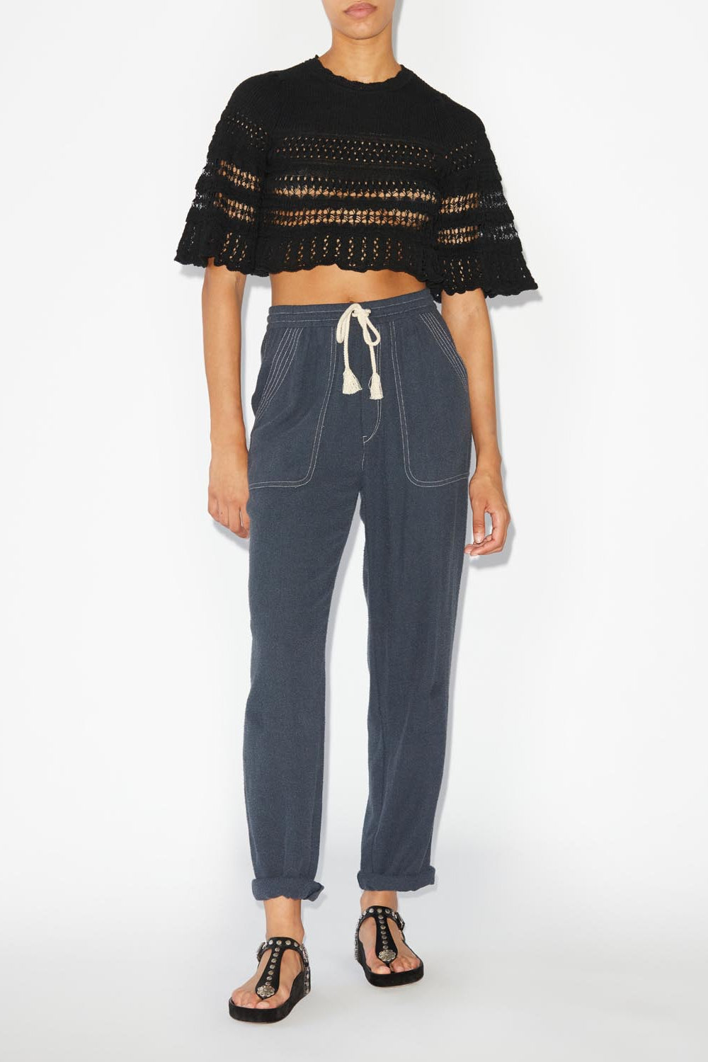 Frizy crochet knit cropped top - Negro - Woman - 2