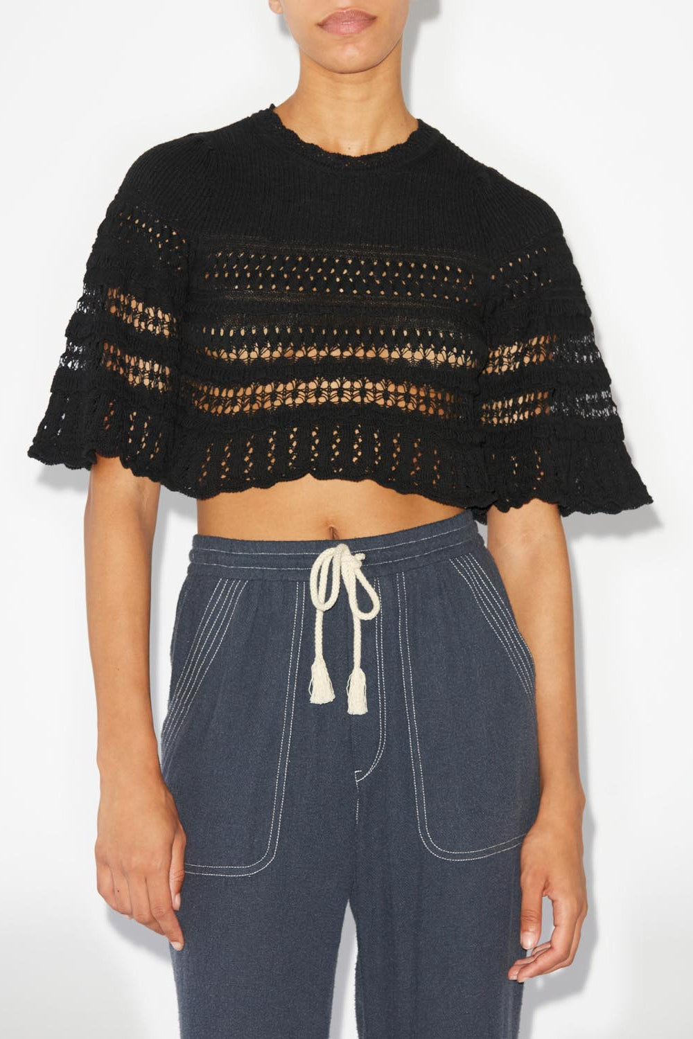 Frizy crochet knit cropped top - Negro - Woman - 4