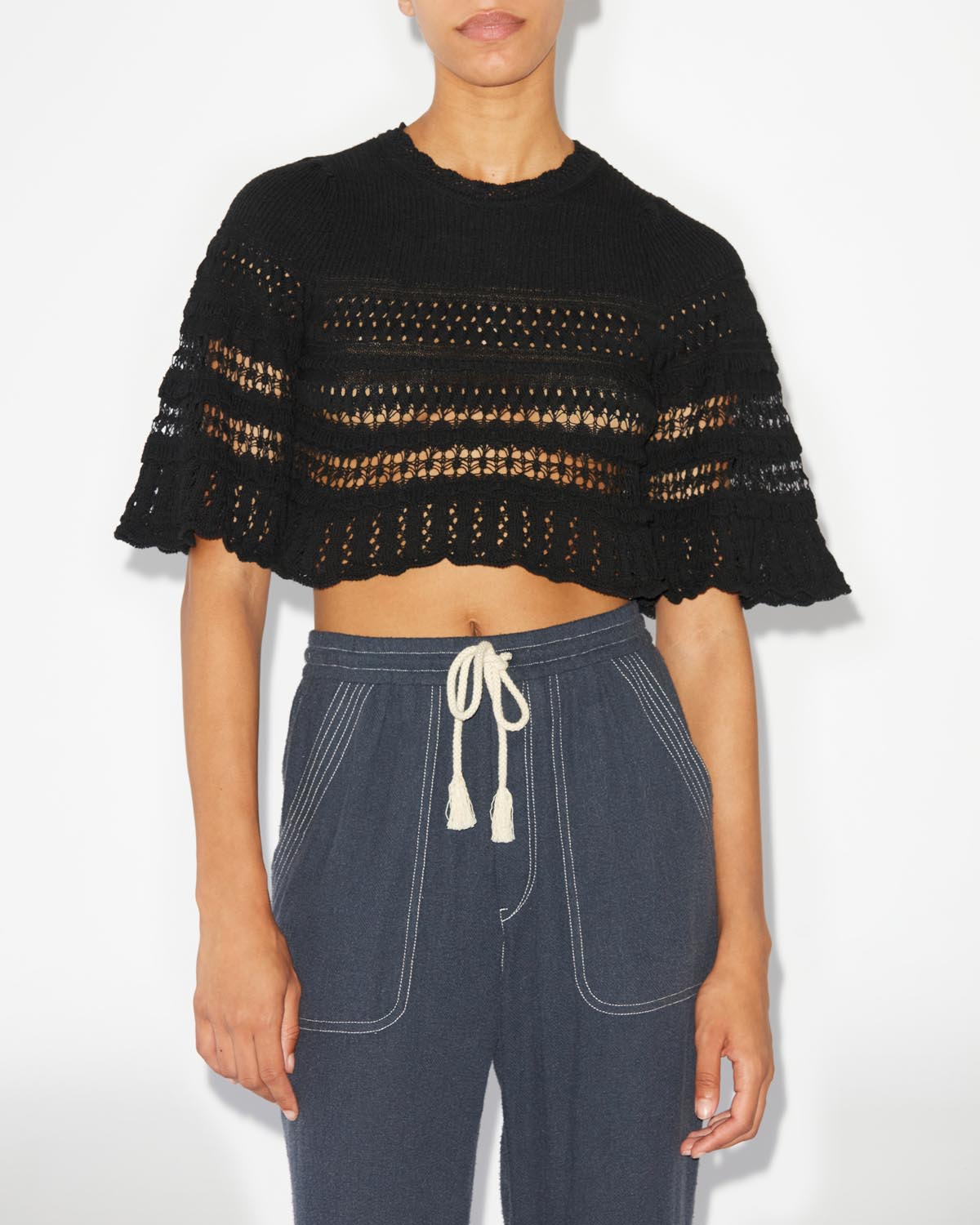 Frizy crochet knit cropped top - 검은색 - Woman - 3