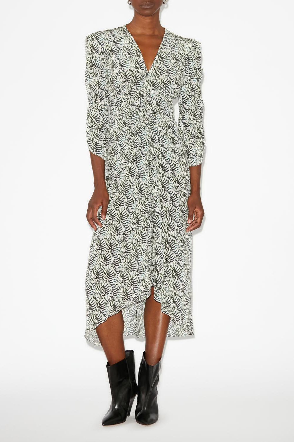 Vestido midi en mezcla de seda estampado albini - Crudo - Woman - 2