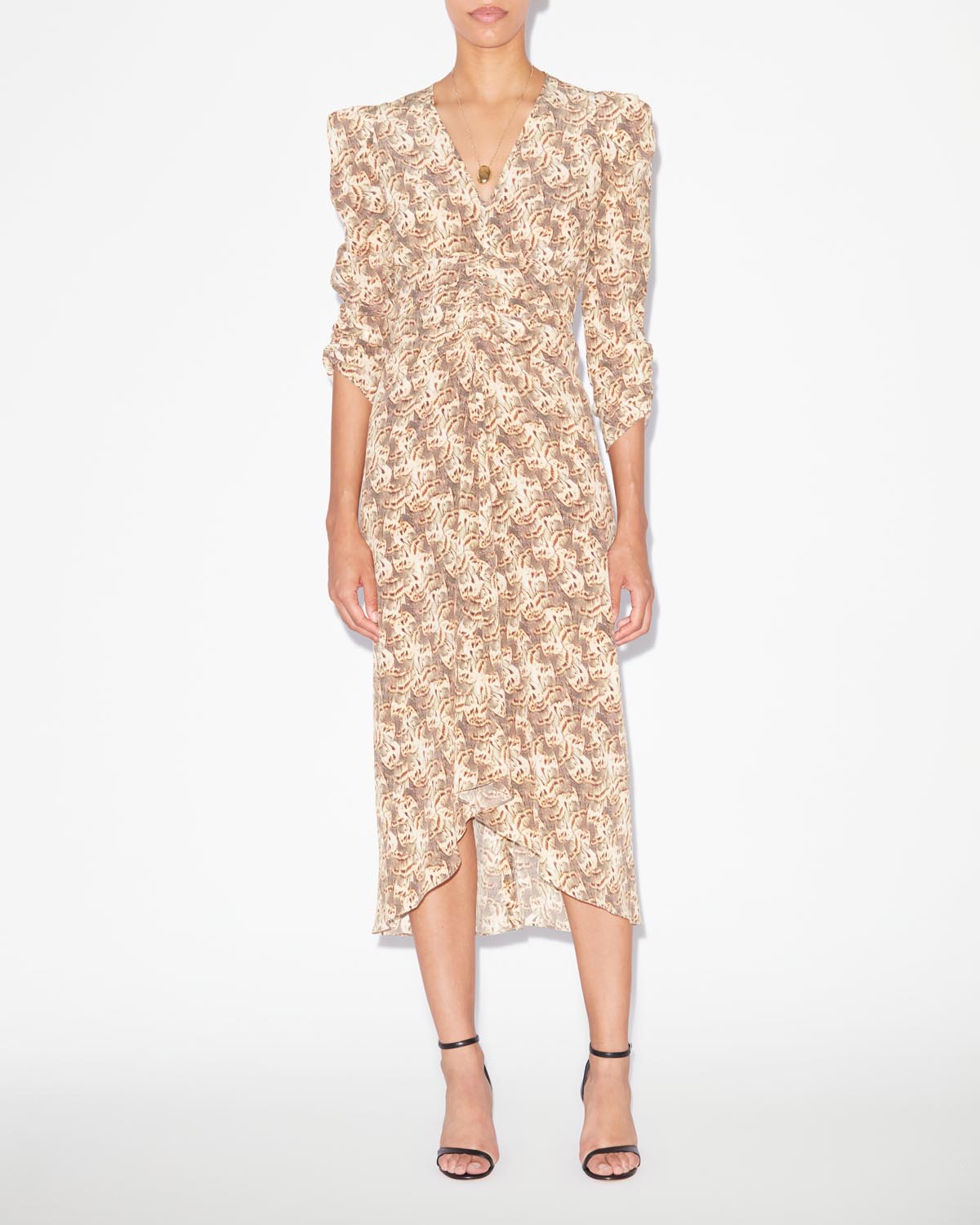 Albini 프린트 실크 혼방 소재의 미디 드레스 - 자연스러운 - Woman - 1