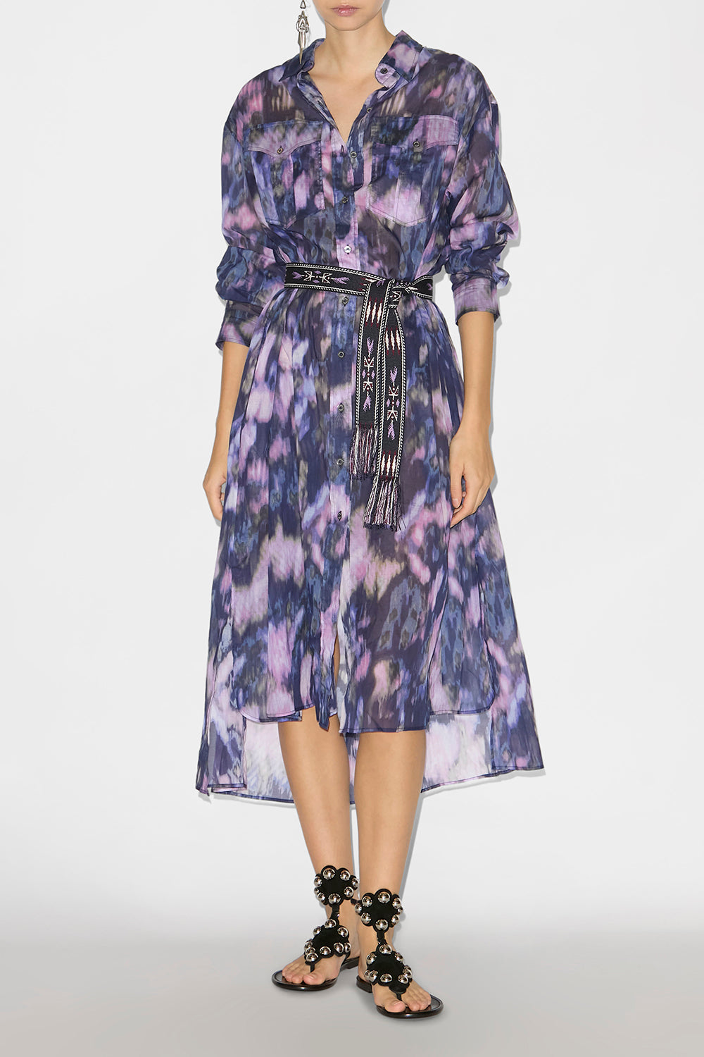 Robe chemise eliane en voile de coton imprimé  - Violet-lilas - Woman - 2