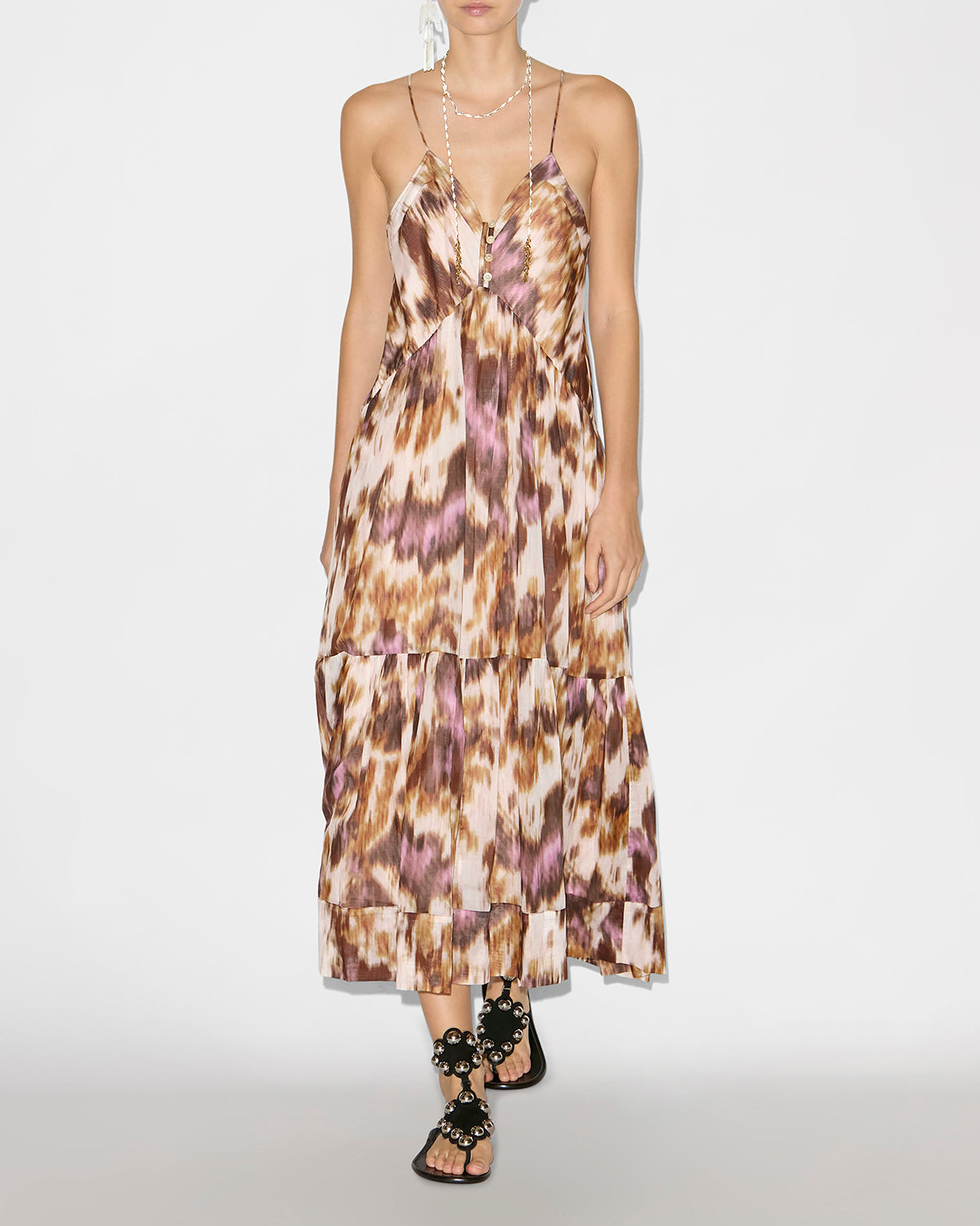 Robe longue à bretelles sabba imprimée aquarelle - Écru-ocre - Woman - 1