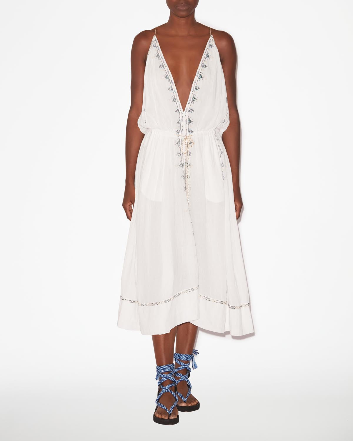 Robe maxi en coton brodé siana - Blanc - Woman - 1