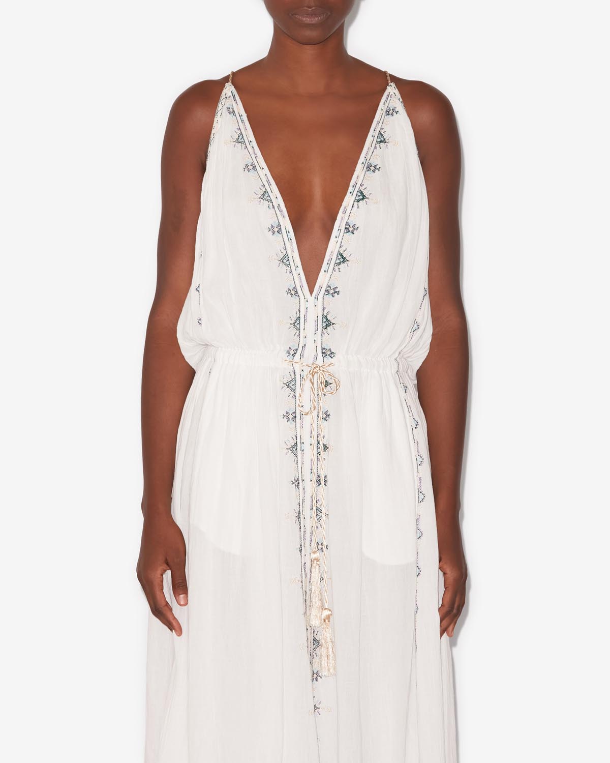 Robe maxi en coton brodé siana - Blanc - Woman - 3