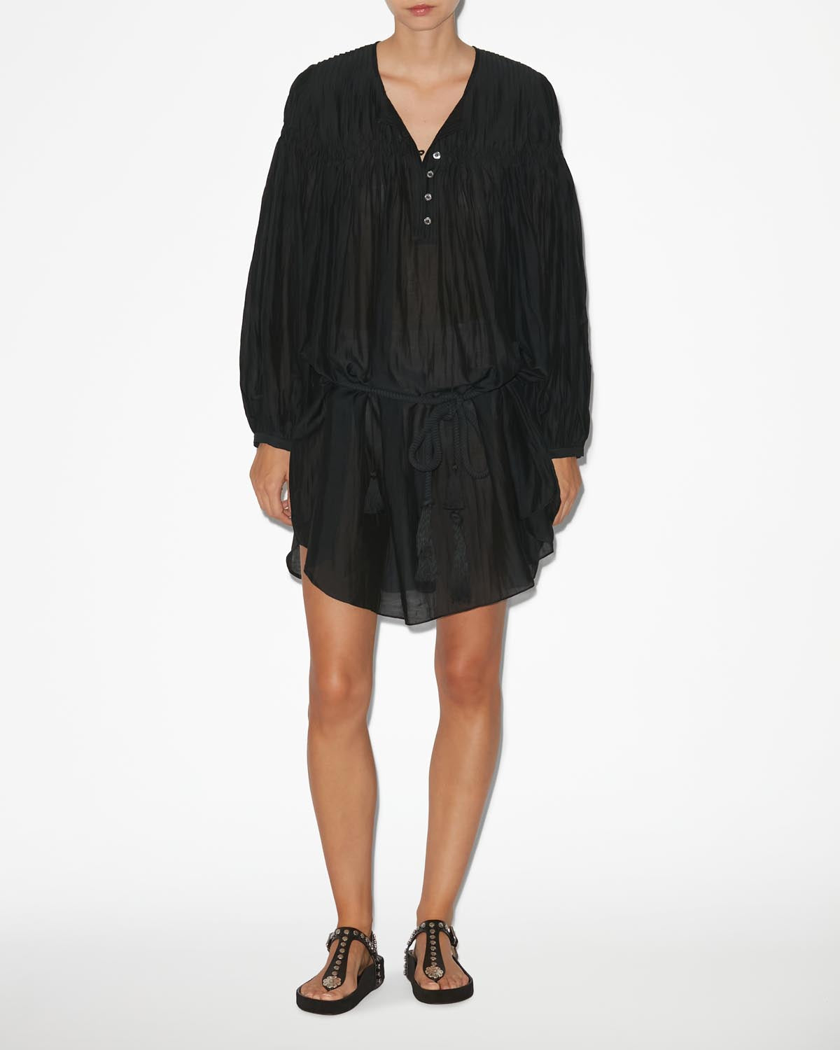 Adeliani short cotton dress with long sleeves - Nero - Woman - 1