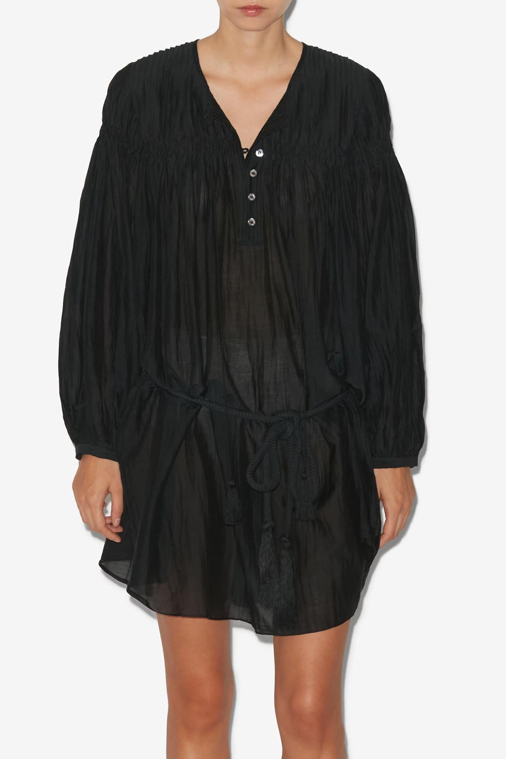 Adeliani short cotton dress with long sleeves - Nero - Woman - 4