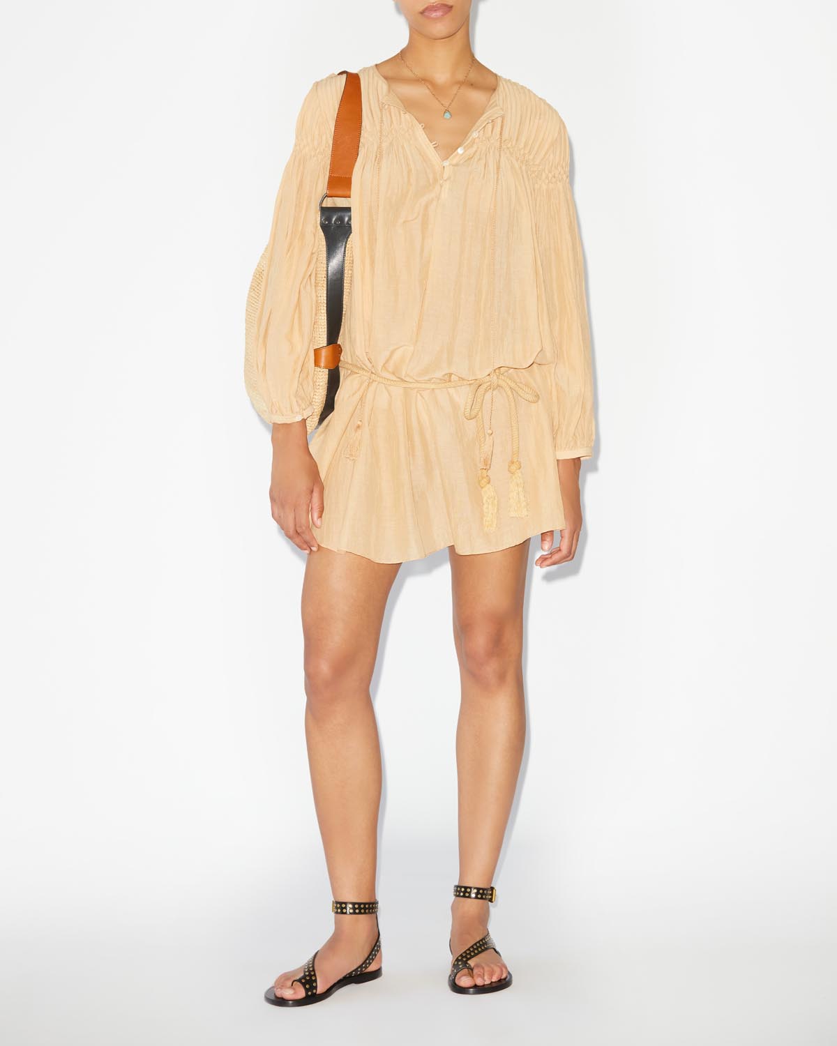 Adeliani short cotton dress with long sleeves - Sahara - Woman - 1