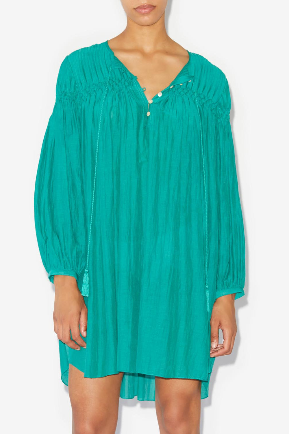Adeliani short cotton dress with long sleeves - Green - Woman - 4