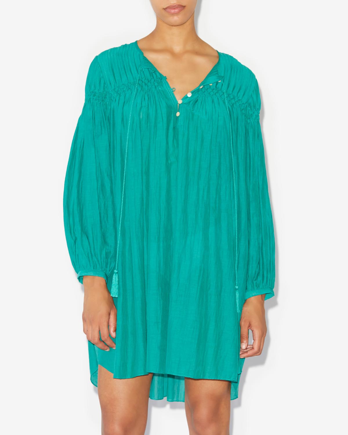 Adeliani short cotton dress with long sleeves - Green - Woman - 3