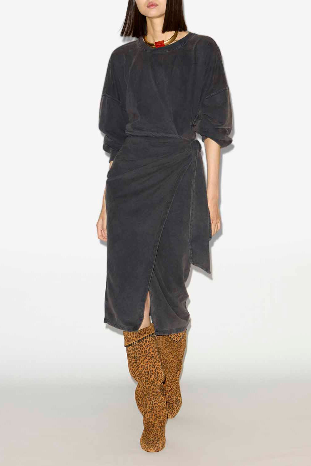 Sandrina long draped jersey sweatshirt dress - Black - Woman - 2